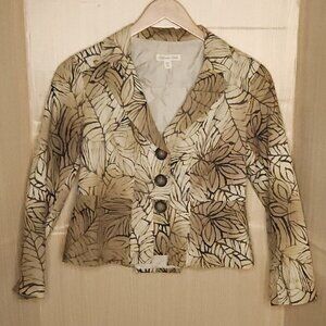 Coldwater Creek Womens Petite Lightweight Tan Brown Leaf Print Blazer 10P